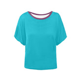Antina Blue Batwing Sleeve T-Shirt with contrasting Dark Pink